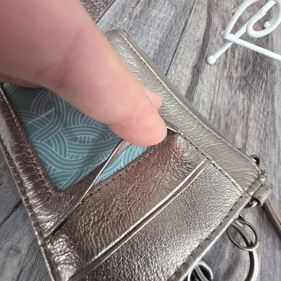 The Sak Silverlake ID Card Wallet Metallic Leather Silver Pewter Embossed Studs - Picture 6 of 11